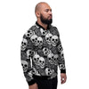 Black And White Rose Floral Skull Men's Bomber Jacket-grizzshop