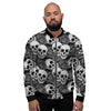 Black And White Rose Floral Skull Men's Bomber Jacket-grizzshop