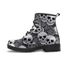 Black And White Rose Floral Skull Men's Boots-grizzshop