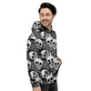 Black And White Rose Floral Skull Men's Hoodie-grizzshop