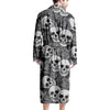 Black And White Rose Floral Skull Men's Robe-grizzshop