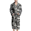 Black And White Rose Floral Skull Men's Robe-grizzshop