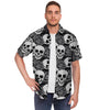 Black And White Rose Floral Skull Men's Short Sleeve Shirt-grizzshop