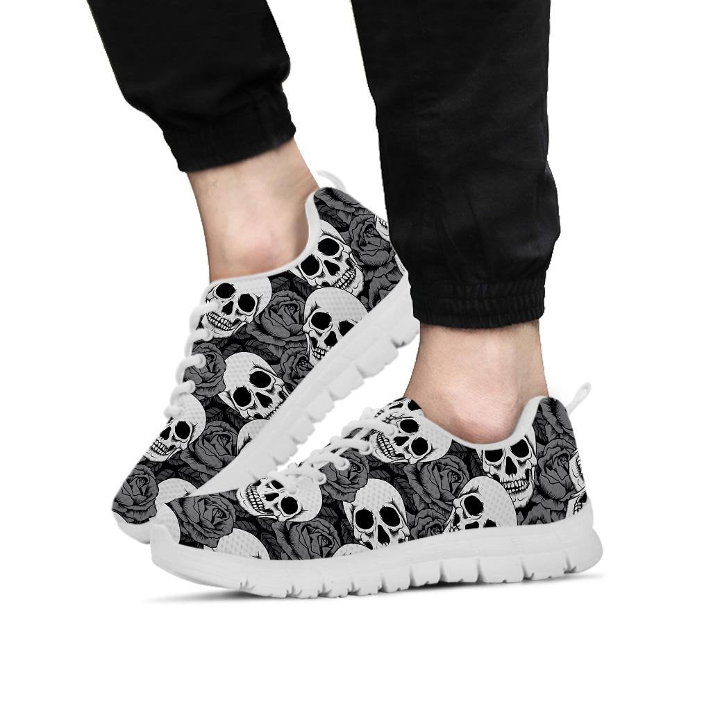 Black And White Rose Floral Skull Men's Sneakers-grizzshop