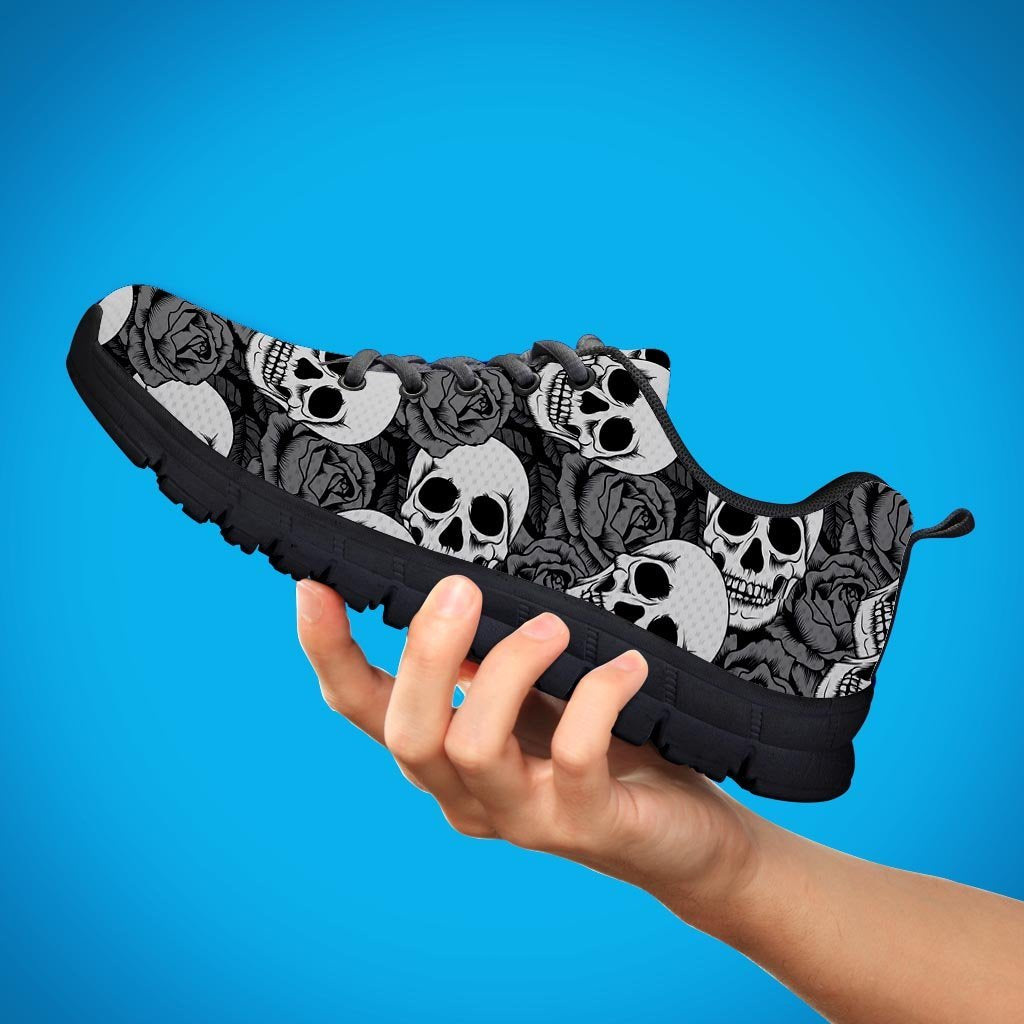 Black And White Rose Floral Skull Men's Sneakers-grizzshop