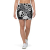 Black And White Rose Floral Skull Mini Skirt-grizzshop