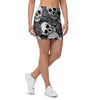 Black And White Rose Floral Skull Mini Skirt-grizzshop