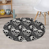 Black And White Rose Floral Skull Round Rug-grizzshop