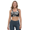 Black And White Rose Floral Skull Sports Bra-grizzshop