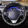 Black And White Rose Floral Skull Steering Wheel Cover-grizzshop