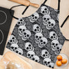 Black And White Rose Floral Skull Women's Apron-grizzshop