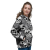 Black And White Rose Floral Skull Women's Hoodie-grizzshop