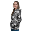 Black And White Rose Floral Skull Women's Hoodie-grizzshop