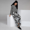 Black And White Rose Floral Skull Women's Joggers-grizzshop