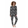 Black And White Rose Floral Skull Women's Pajamas-grizzshop