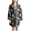 Black And White Rose Floral Skull Women's Robe-grizzshop