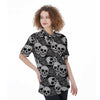 Black And White Rose Floral Skull Women's Short Sleeve Shirts-grizzshop