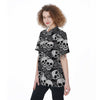 Black And White Rose Floral Skull Women's Short Sleeve Shirts-grizzshop