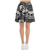 Black And White Rose Floral Skull Women's Skirt-grizzshop