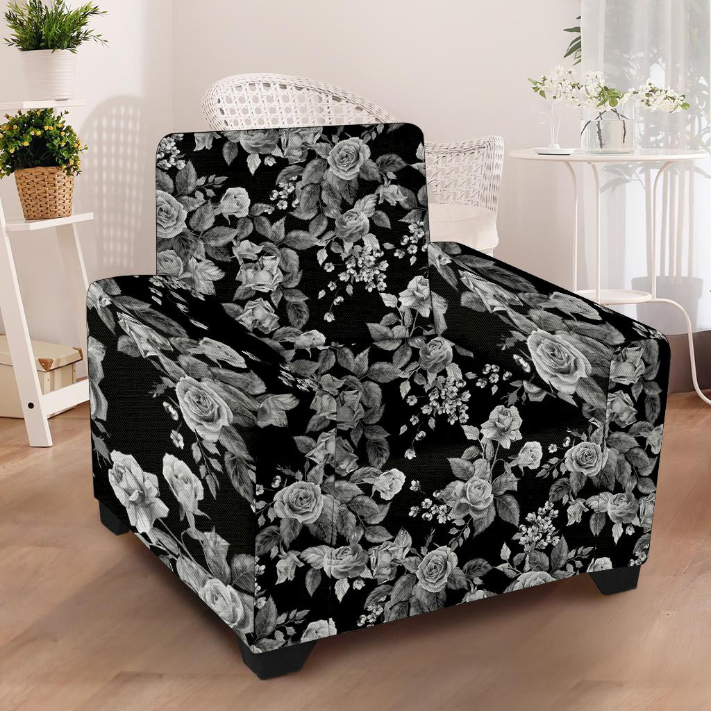 Black And White Rose Flower Armchair Cover-grizzshop