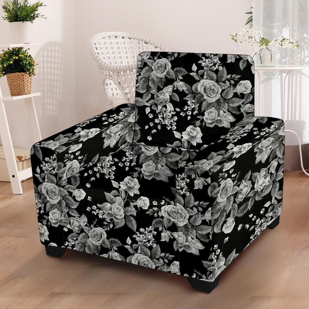 Black And White Rose Flower Armchair Cover-grizzshop