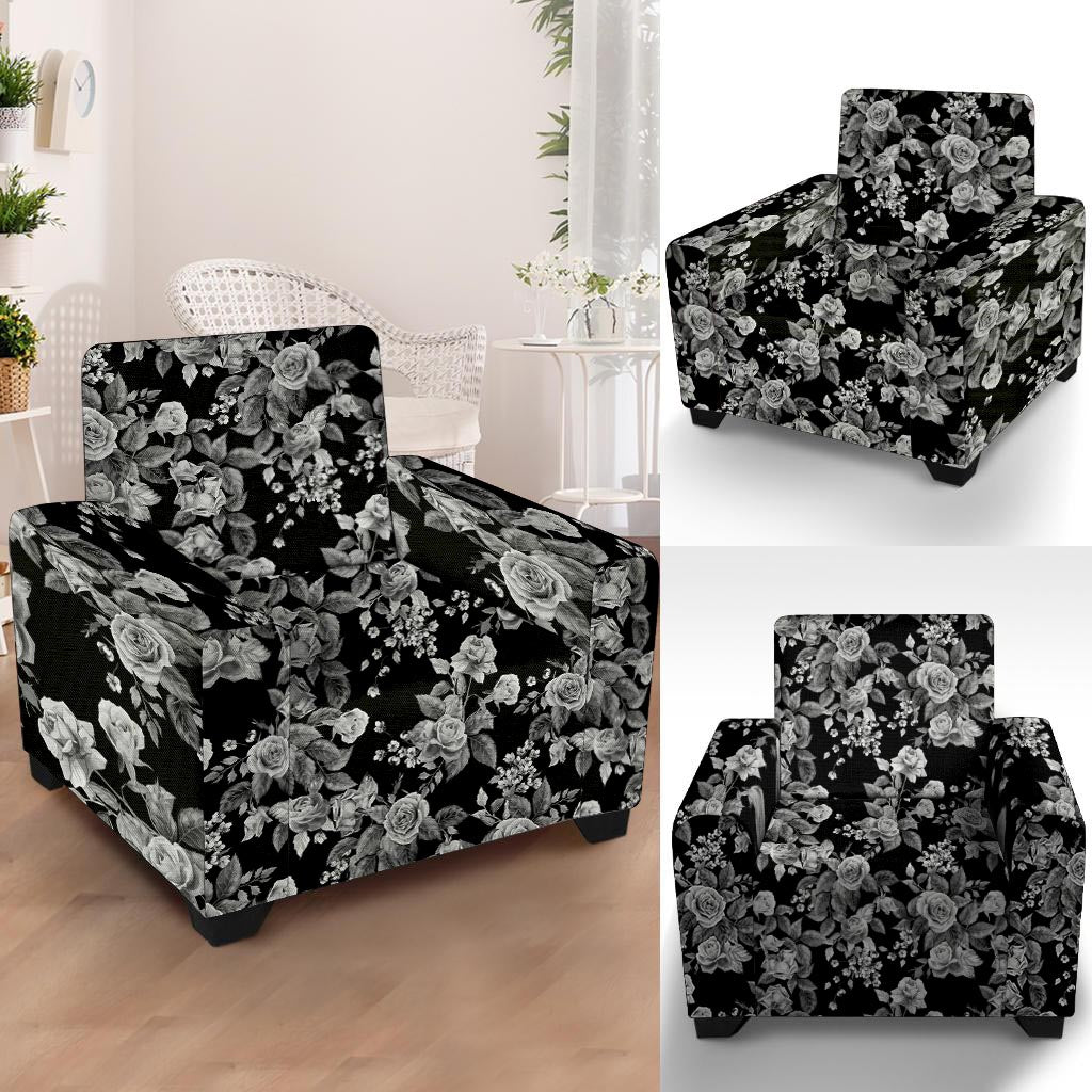 Black And White Rose Flower Armchair Cover-grizzshop