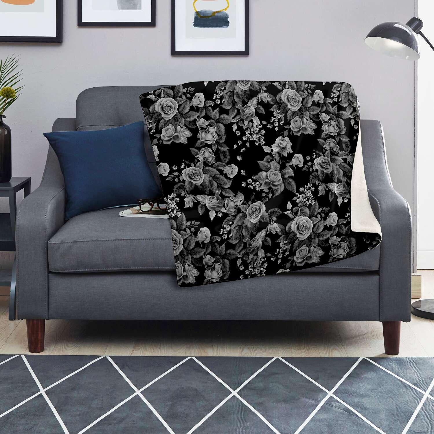 Black And White Rose Flower Blanket-grizzshop