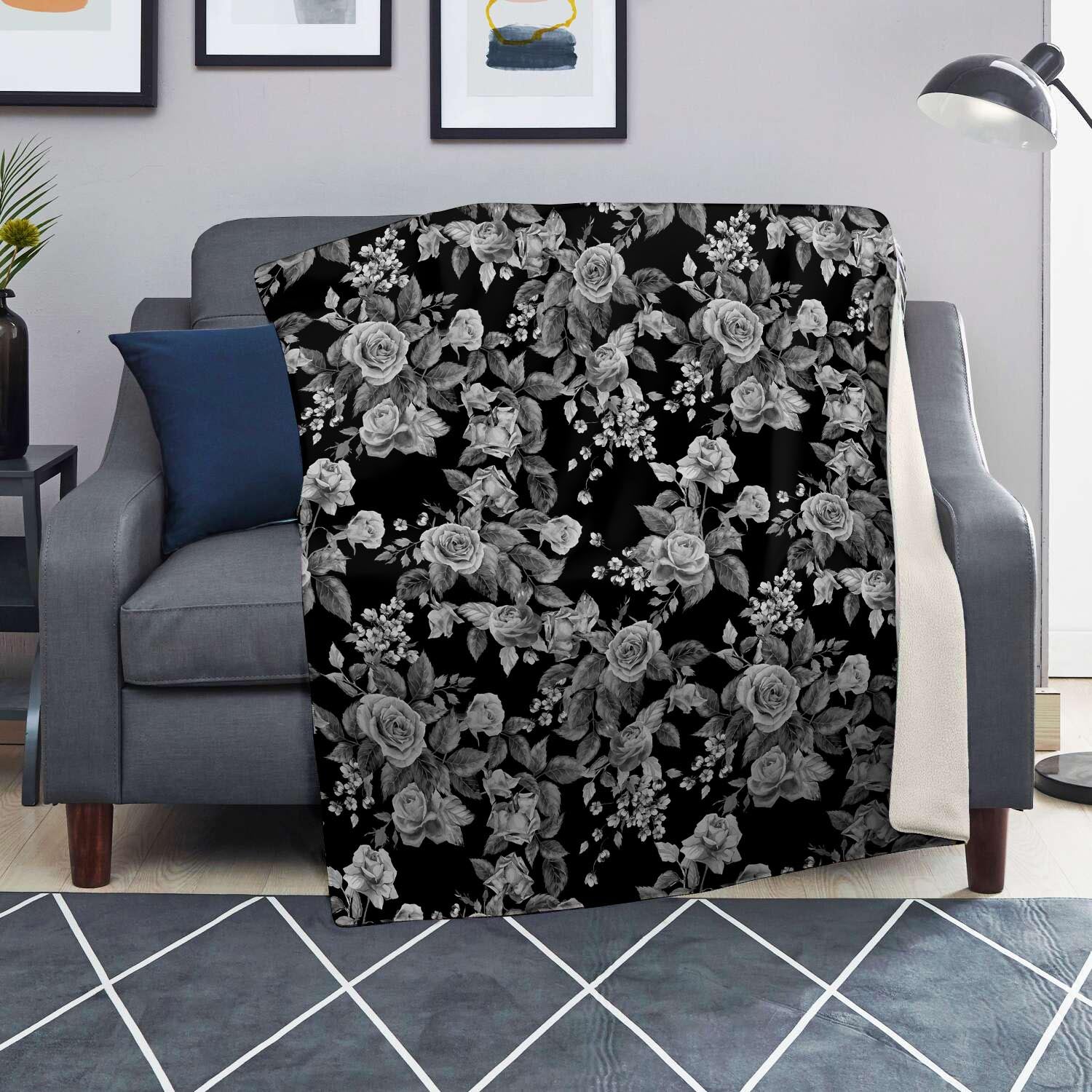 Black And White Rose Flower Blanket-grizzshop