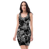 Black And White Rose Flower Bodycon Dress-grizzshop