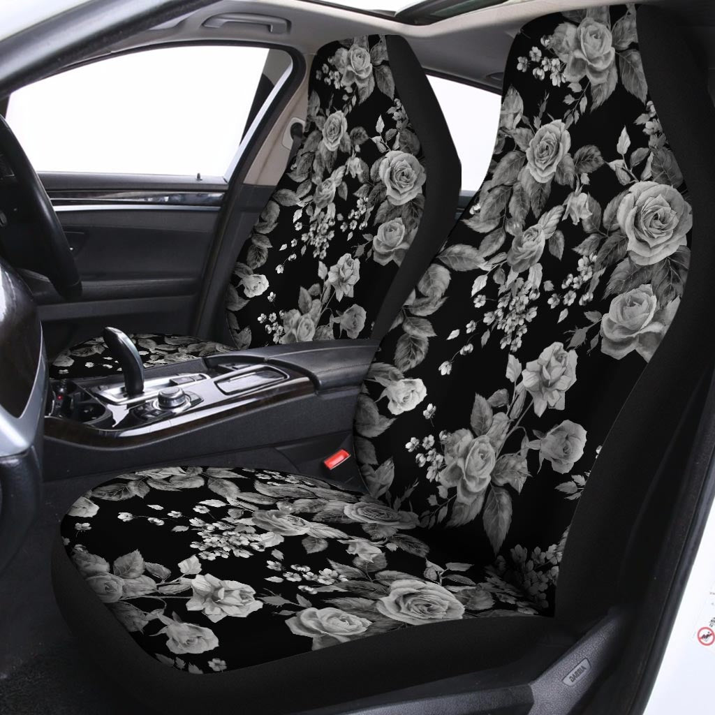 Black And White Rose Flower Car Seat Covers-grizzshop