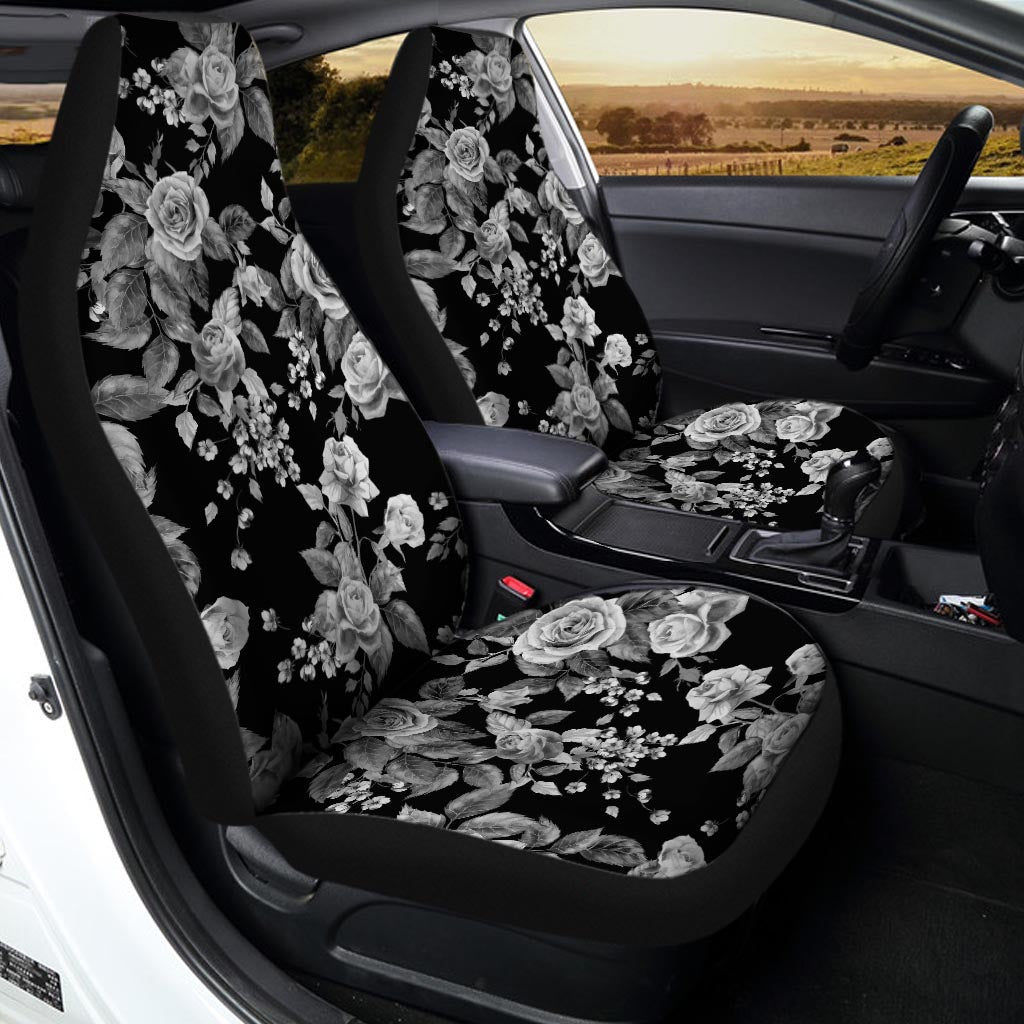 Black And White Rose Flower Car Seat Covers-grizzshop