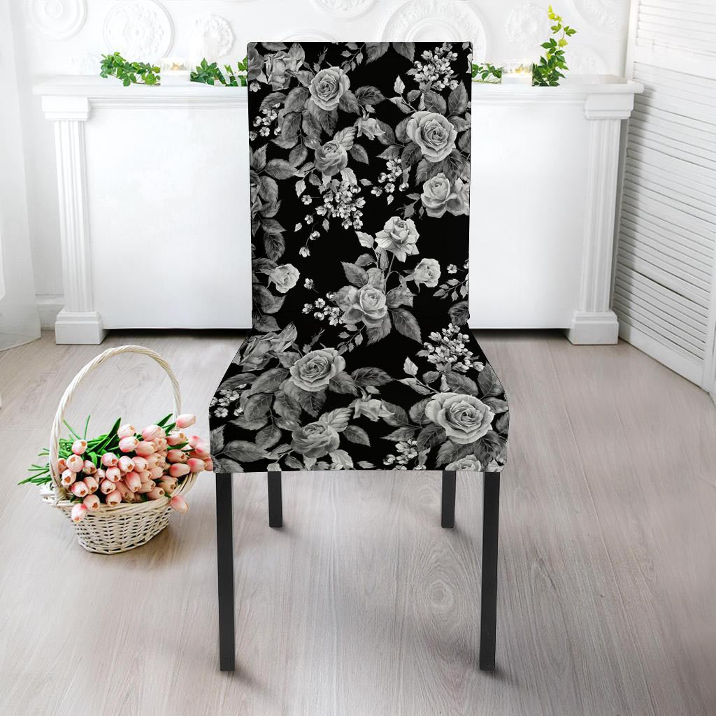 Black And White Rose Flower Chair Cover-grizzshop