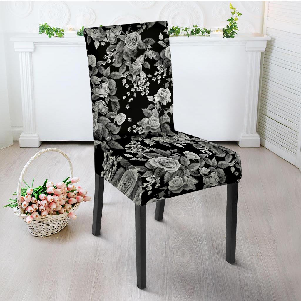 Black And White Rose Flower Chair Cover-grizzshop