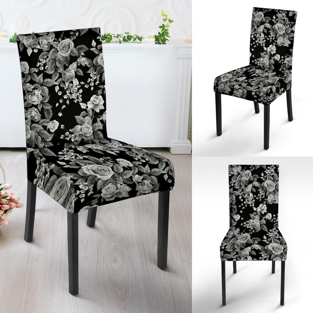 Black And White Rose Flower Chair Cover-grizzshop