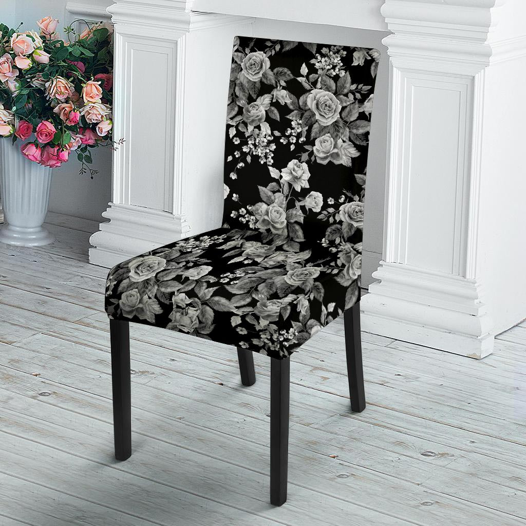 Black And White Rose Flower Chair Cover-grizzshop