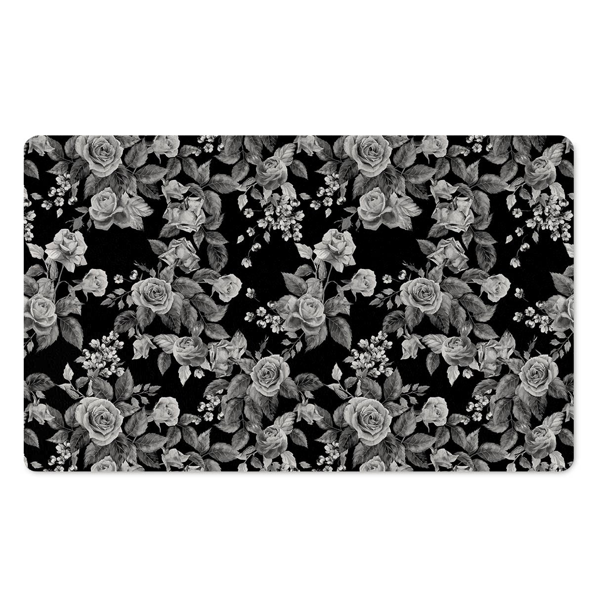 Black And White Rose Flower Door Mat-grizzshop