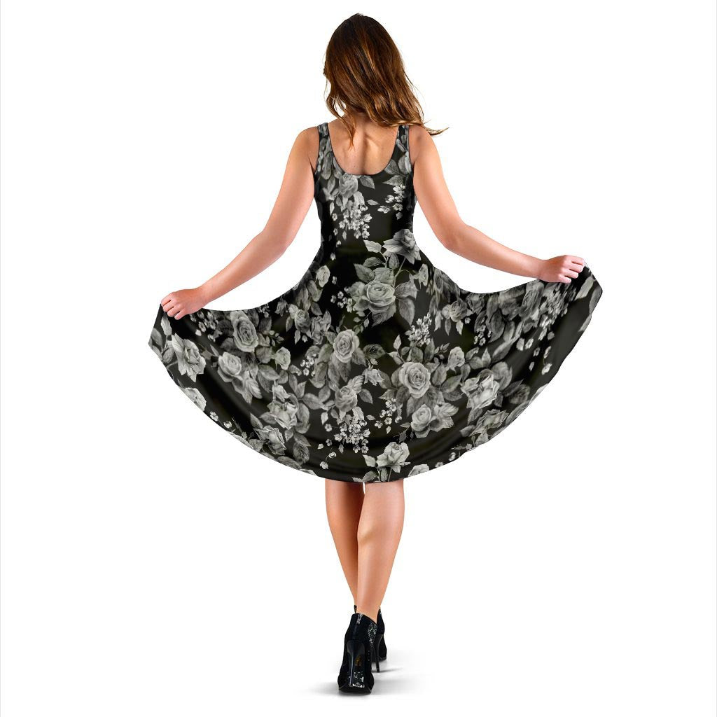 Black And White Rose Flower Dress-grizzshop