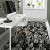 Black And White Rose Flower Floor Mat-grizzshop