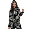 Black And White Rose Flower Hoodie Dress-grizzshop