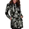 Black And White Rose Flower Hoodie Dress-grizzshop