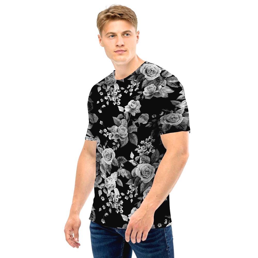 Black And White Rose Flower Men T Shirt-grizzshop