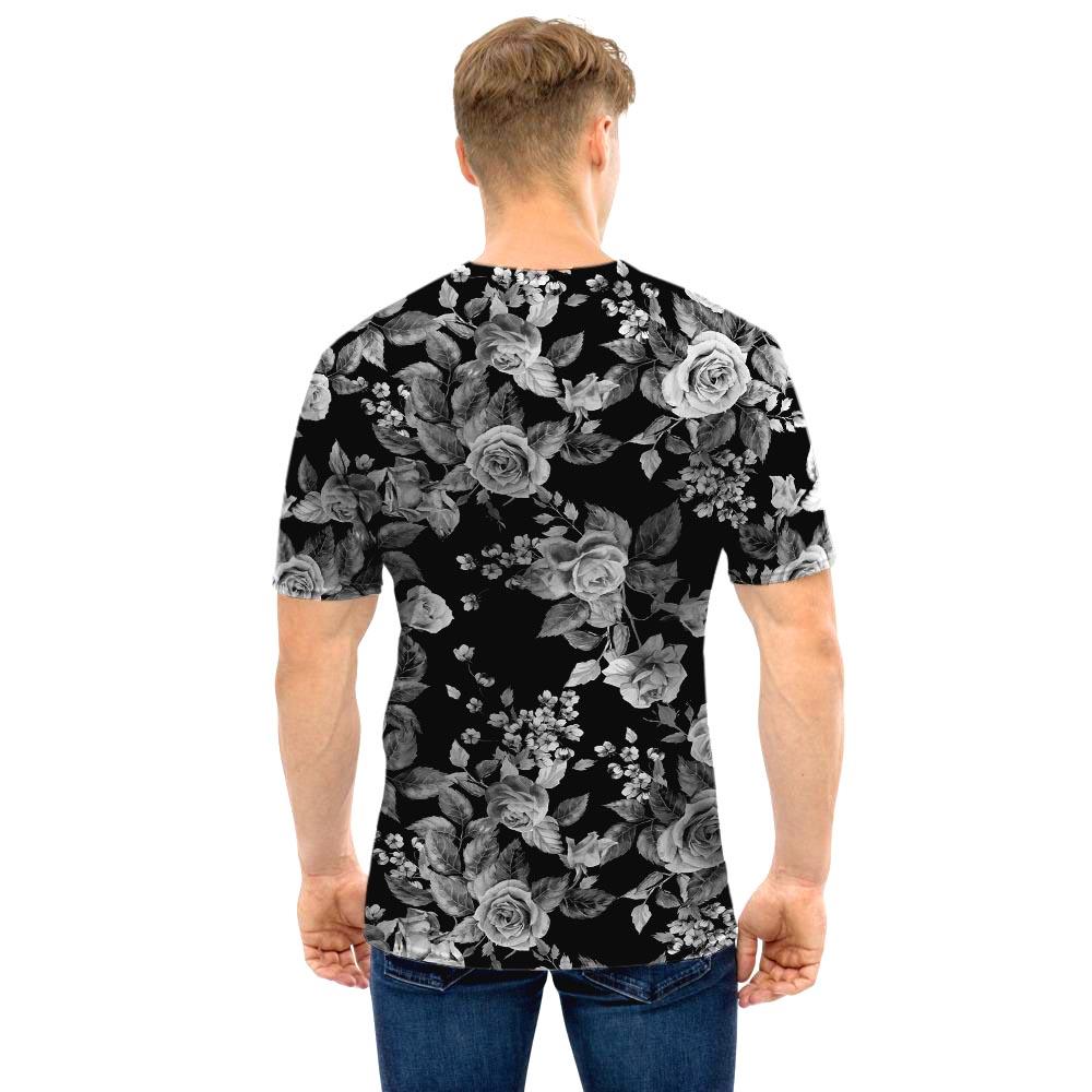 Black And White Rose Flower Men T Shirt-grizzshop