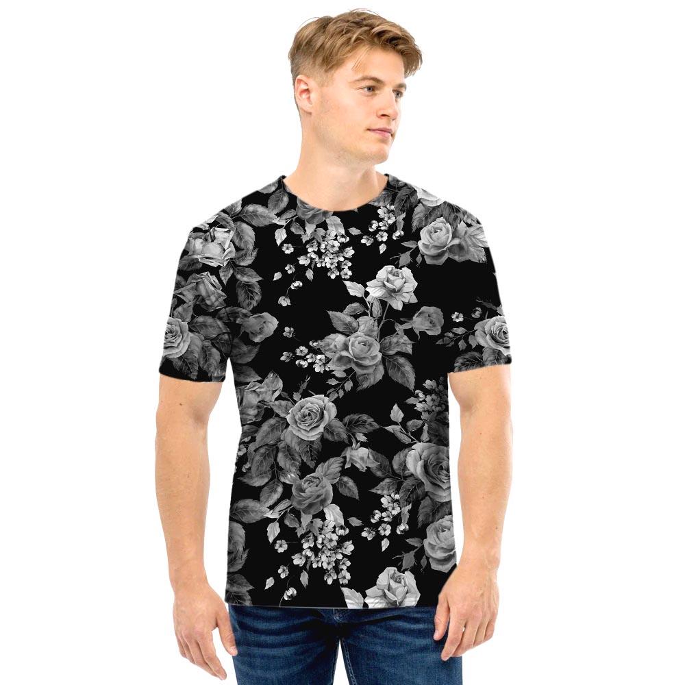 Black And White Rose Flower Men T Shirt-grizzshop