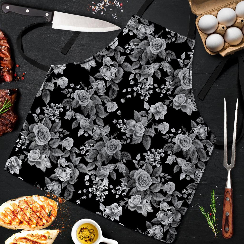 Black And White Rose Flower Men's Apron-grizzshop