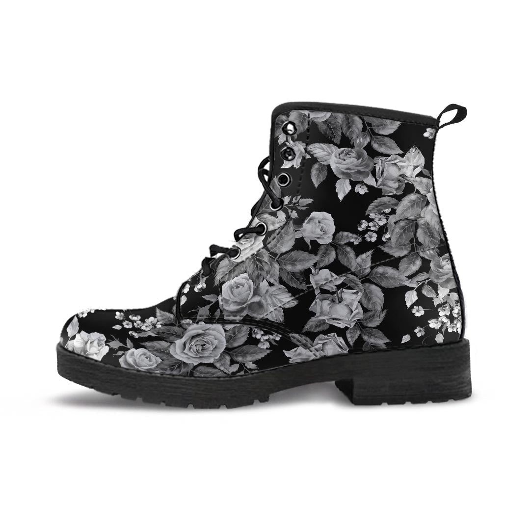 Black And White Rose Flower Men's Boots-grizzshop