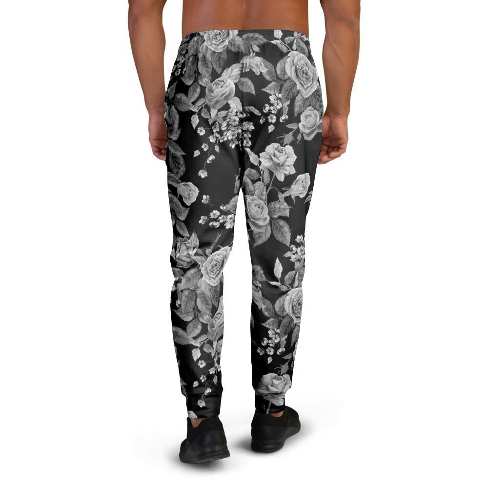 Black And White Rose Flower Men's Joggers-grizzshop