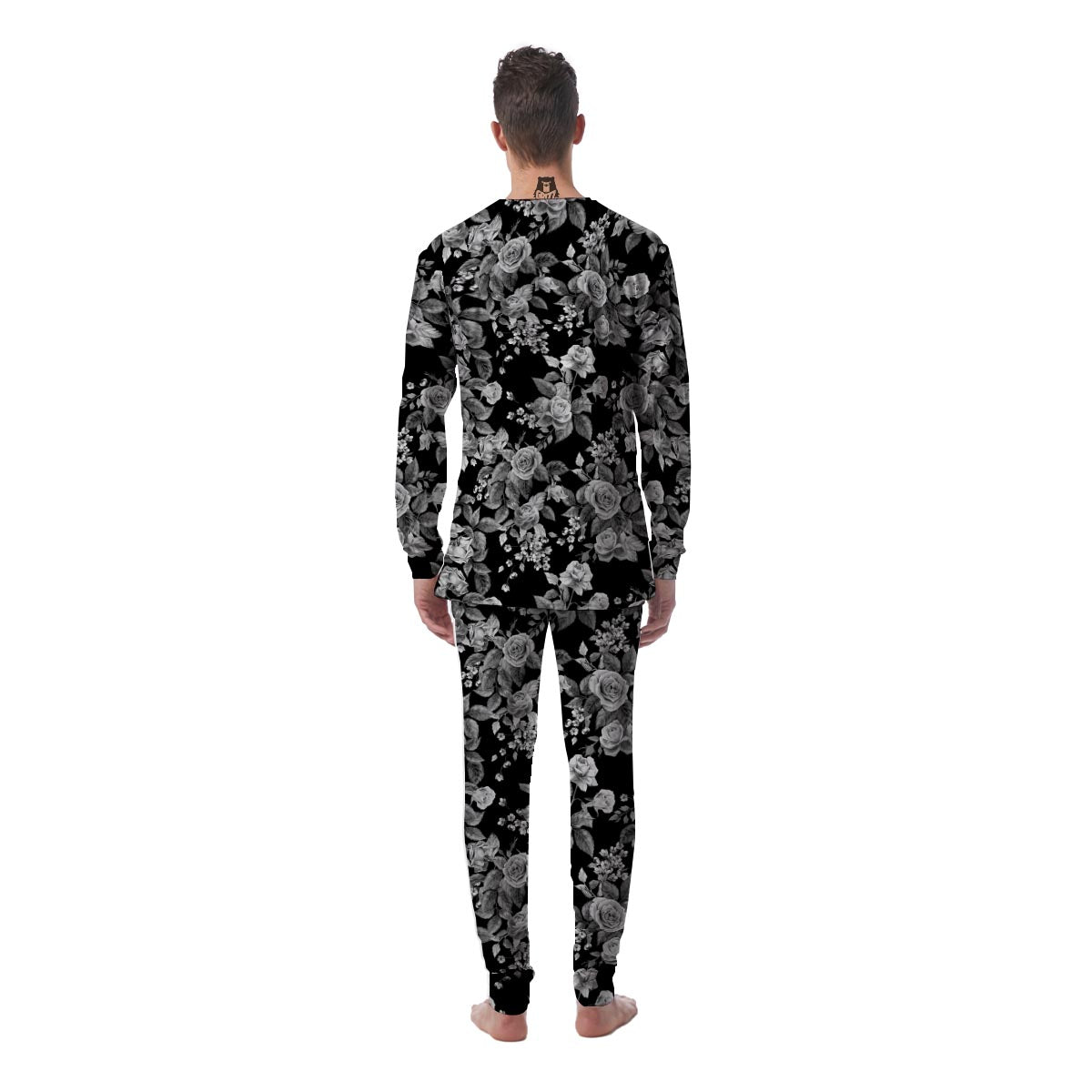 Black And White Rose Flower Men's Pajamas-grizzshop