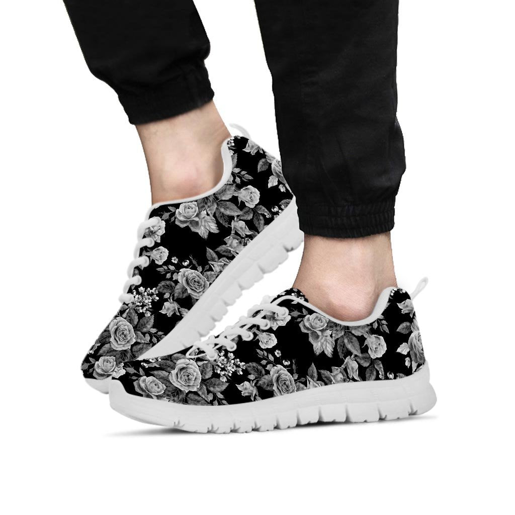 Black And White Rose Flower Men's Sneakers-grizzshop