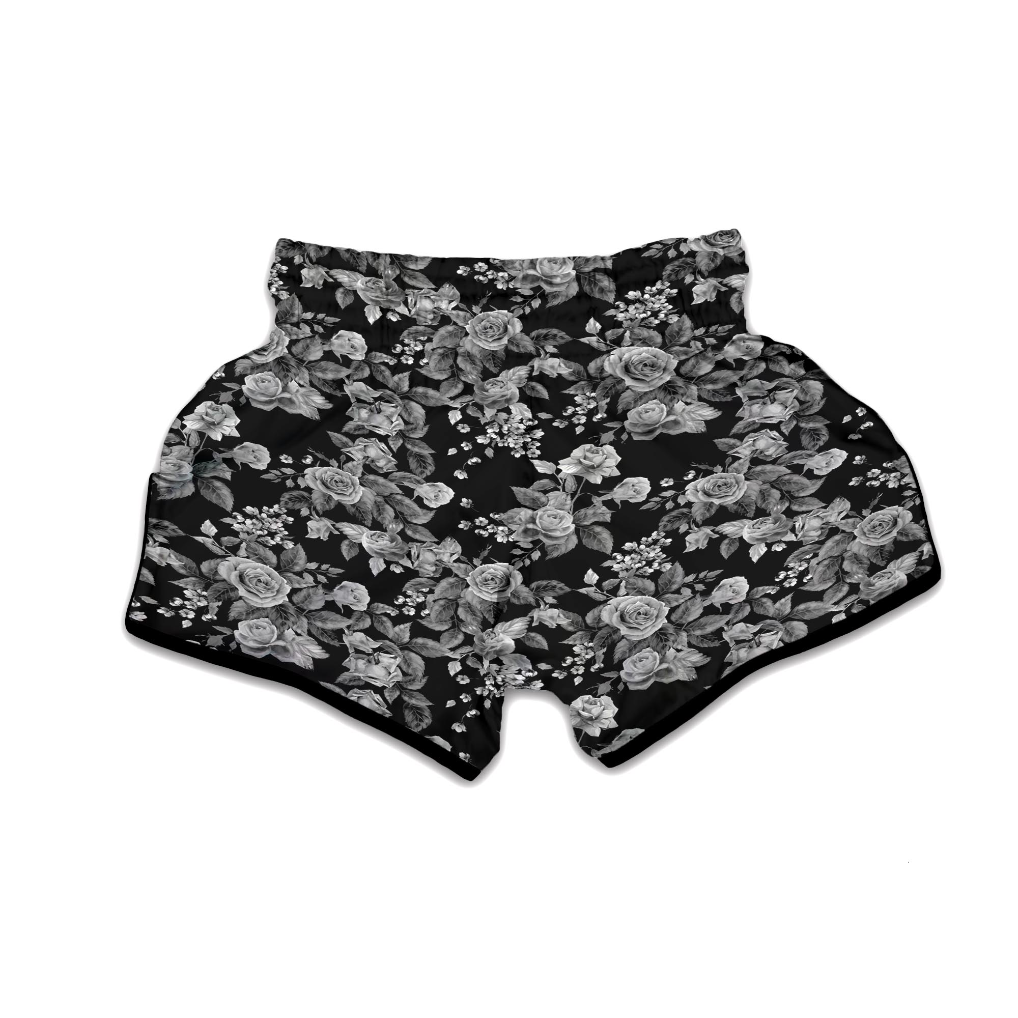 Black And White Rose Flower Muay Thai Boxing Shorts-grizzshop