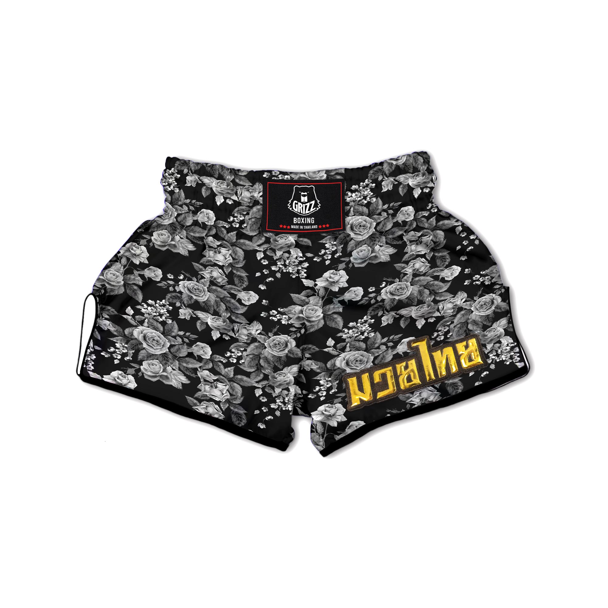 Black And White Rose Flower Muay Thai Boxing Shorts-grizzshop